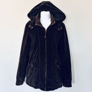 VTG BCB Girls Y2K Brown Velvet Hoodie Jacket L Womens S Grunge Goth Distressed